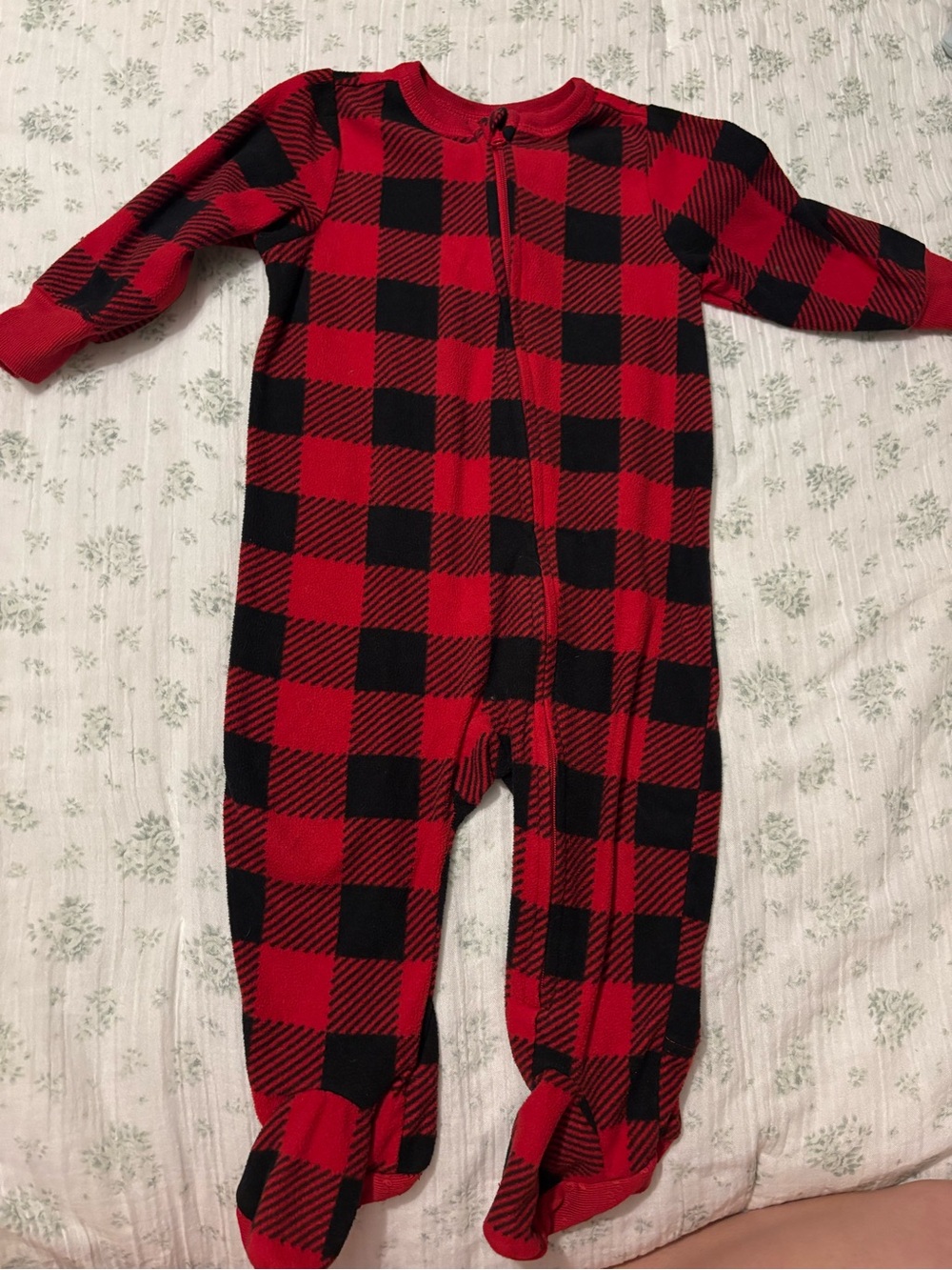 Old Navy Red and Black Buffalo Plaid Footed One-Piece